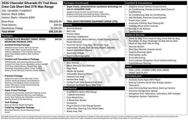 2026 Chevrolet Silverado EV Trail Boss - Max Range