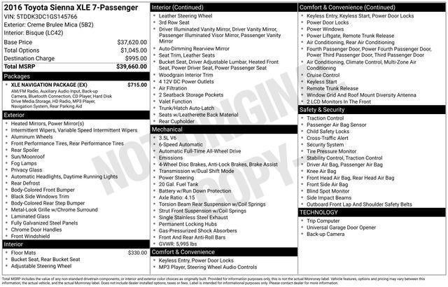 2016 Toyota Sienna Limited 7 Passenger