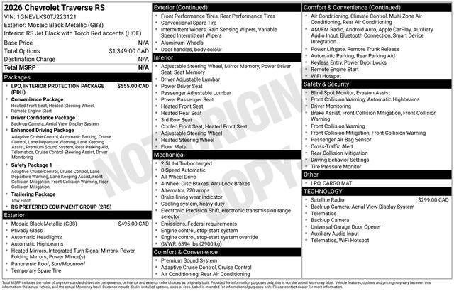 2026 Chevrolet Traverse RS