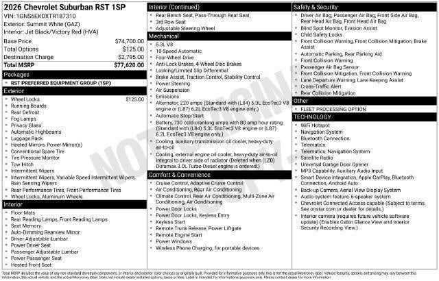 2026 Chevrolet Suburban RST