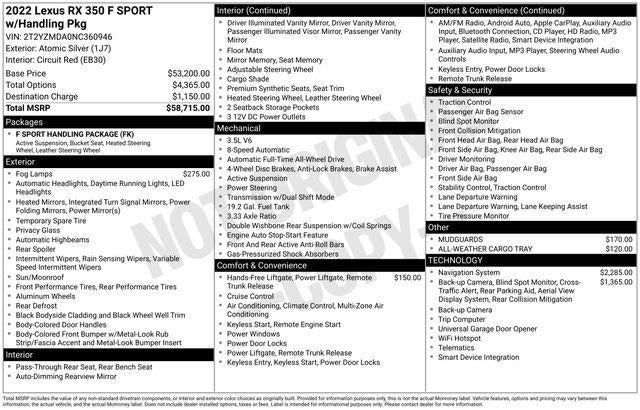 2022 Lexus RX 350 F SPORT Handling