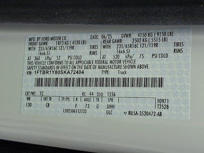 2025 Ford Transit Cargo Van T-250 130" Low Rf 9070 GVWR RWD