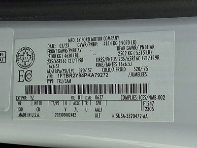 2023 Ford Transit Cargo Van T-250 130" Low Rf 9070 GVWR AWD