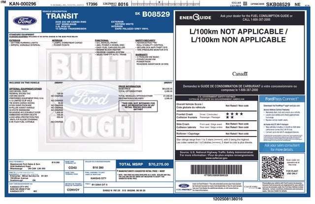 2025 Ford Transit Cargo Van T-250 148" EL Hi Rf 9070 GVWR RWD