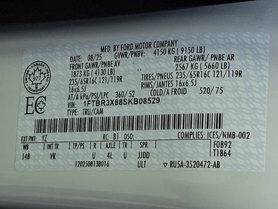 2025 Ford Transit Cargo Van T-250 148" EL Hi Rf 9070 GVWR RWD