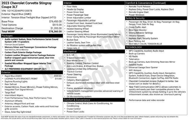 2023 Chevrolet Corvette Stingray 3LT