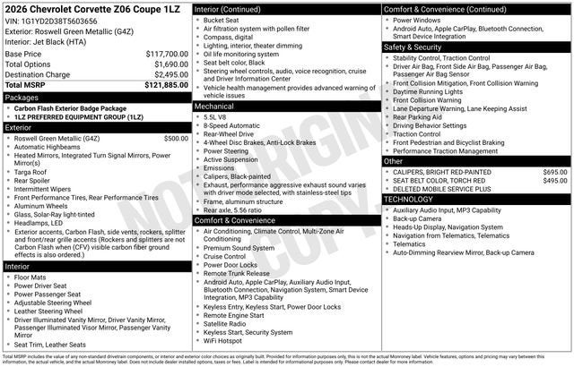2026 Chevrolet Corvette Z06 1LZ