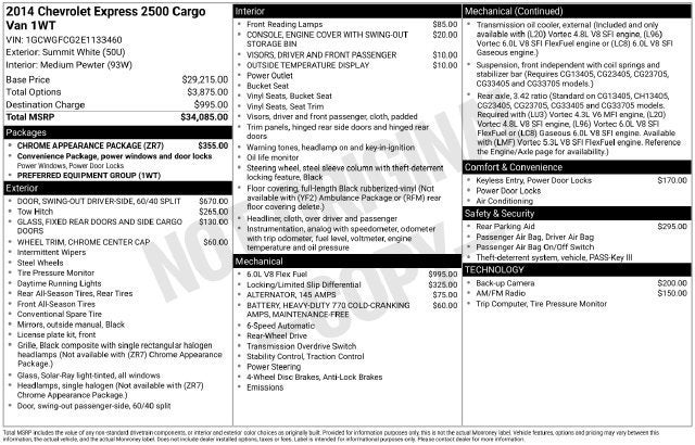 2014 Chevrolet Express Cargo 2500 Work Van