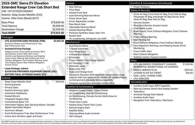 2026 GMC Sierra EV Elevation Extended Range
