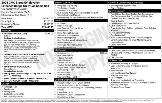 2026 GMC Sierra EV Elevation Extended Range