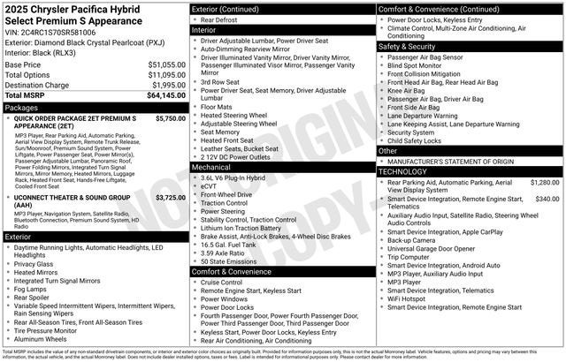 2025 Chrysler Pacifica Hybrid Premiuim S Appearance Package
