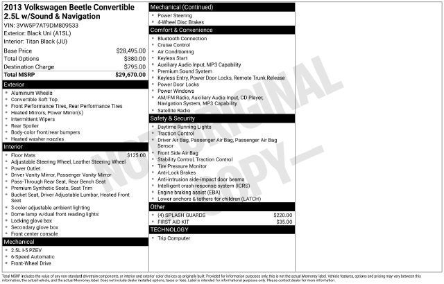 2013 Volkswagen Beetle Convertible 2.5L