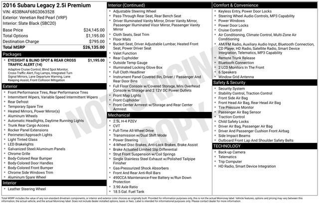 2016 Subaru Legacy 2.5i Premium
