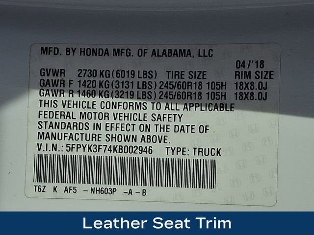 2019 Honda Ridgeline RTL-E