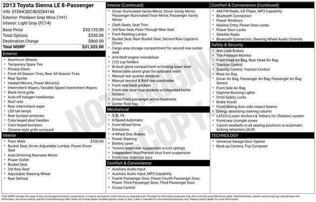 2013 Toyota Sienna LE V6 8 Passenger