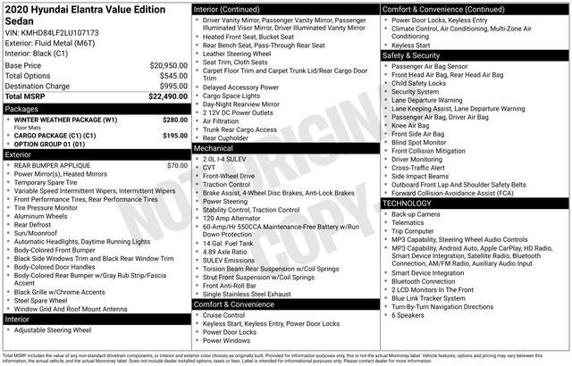 2020 Hyundai Elantra Value Edition